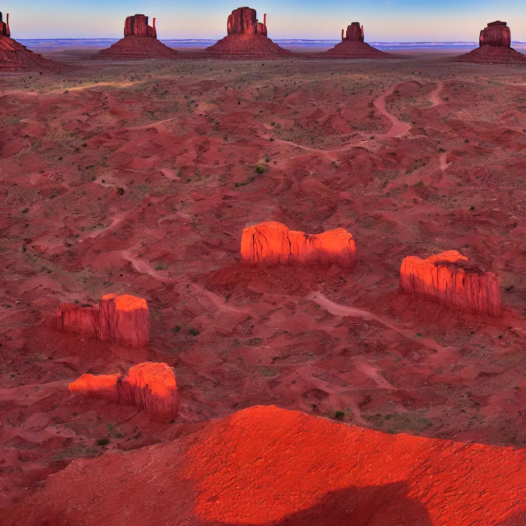Image similar to photo of monument valley as the sun is setting, deep focus, highly detailled, 8 k uhd, award - winning photography, summer look
