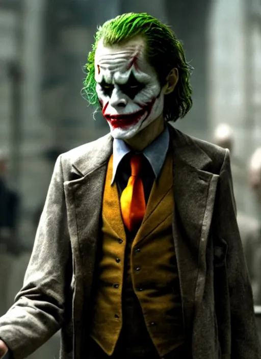 Image similar to film still of Willem Dafoe as The Joker in The Dark Knight, 4k