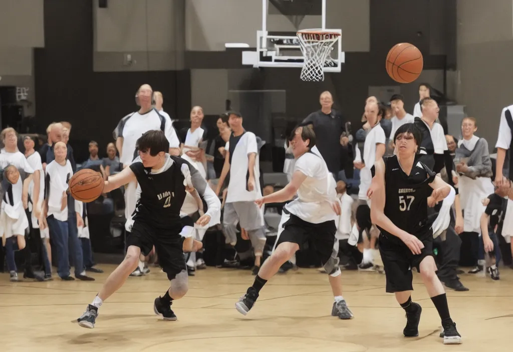 Prompt: hawking playing basketball