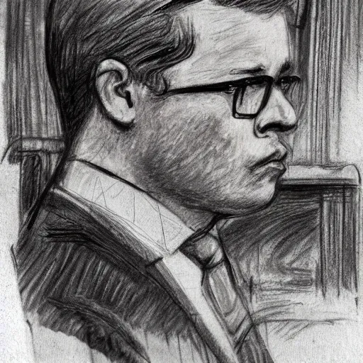 Prompt: courtroom sketch of christian weston chandler, high resolution