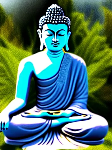 Image similar to the buddha sitting in full lotus position on a microchip