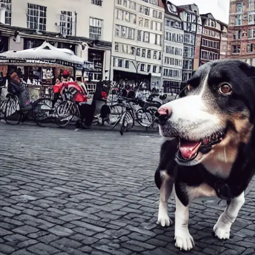 Prompt: photo of a giant dog destroying copenhagen