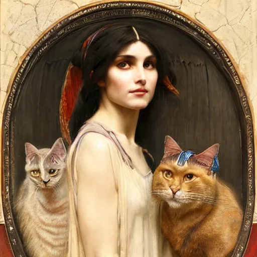 Image similar to orientalist portrait of an olive - skinned witch with cat ears in a sandstone intricate portrait by john william waterhouse and edwin longsden long and theodore ralli and henryk siemiradzki and wlop, very coherent symmetrical artwork. cinematic, hyper realism, high detail 8 k