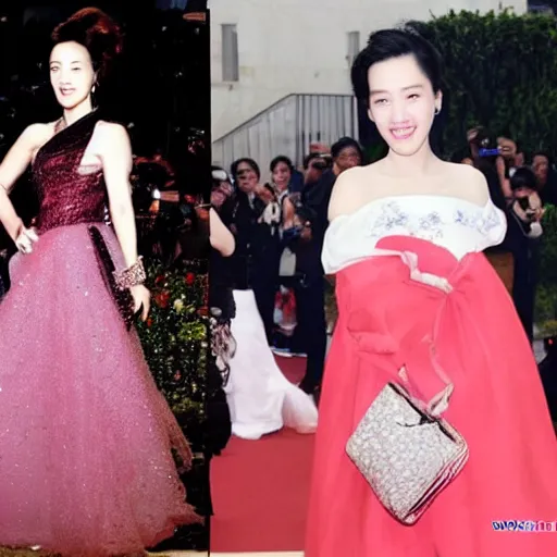 Image similar to zhangziyi and liuyifei in a same frame.flowers around.