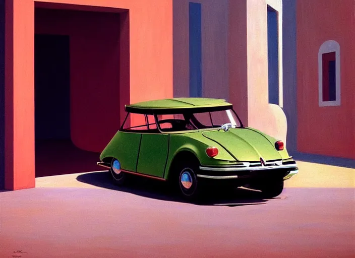 Image similar to a beauty woman stands at citroen ds 1 9 in rome, highly detailed, soft lighting, elegant, by edward hopper and james gilleard, zdzislaw beksinski, steven outram, highly detailed