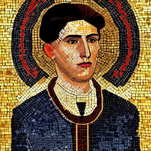 Prompt: portrait of corneliu zelea codreanu, very handsome, very beautiful, highly detailed, as a byzantine mosaic, 4 k