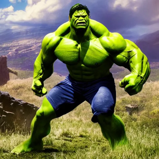 Prompt: dwayne johnson as incredible hulk, marvel cinematic universe, mcu, 8 k, raw, unedited, green skin, symmetrical balance, in - frame,