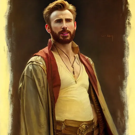 Image similar to chris evans as stunning male master wizard, highly detailed painting by gaston bussiere, craig mullins, j. c. leyendecker, 8 k