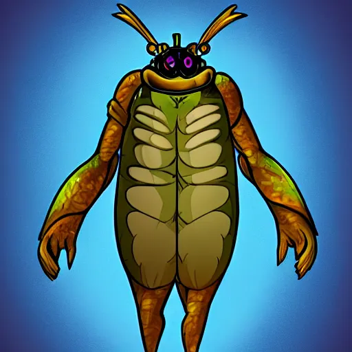 Prompt: an anthropomorphic giant waterbug fursona, furry art, horror