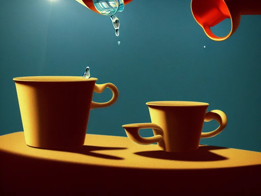Prompt: highly detailed photo of cup of water, trending on deviantart, neo surrealism, sharp focus, a lot of little details, octane, masterpiece, art by max ernst