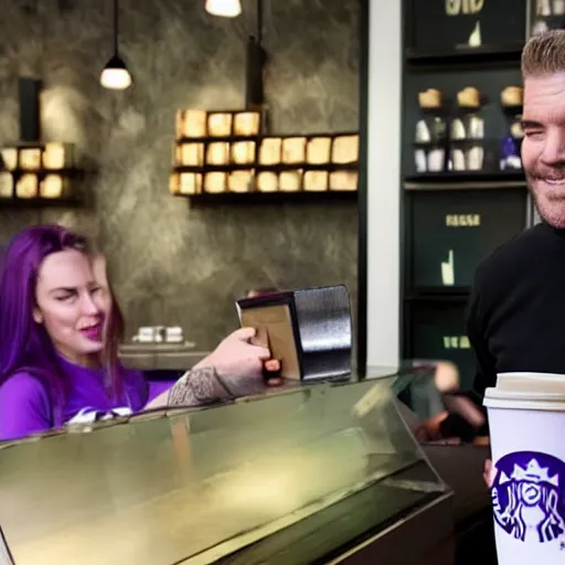 Prompt: thanos buying coffee in starbucks, hyper realistic
