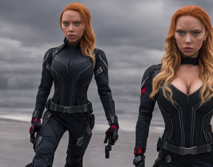 Image similar to movie still of lindsey pelas as black widow, directed by russo brothers, 4 k hd, oscar winning, high detail