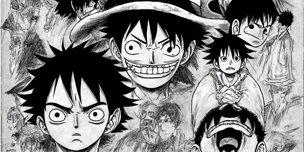 Image similar to [ luffy mustache ] ( by kim jung gi ) ( by kentaro miura )