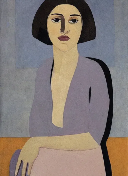 Image similar to a painted portrait of a confident women, art by felice casorati, aesthetically pleasing and harmonious natural colors, expressionism, natural light, fine day, portrait