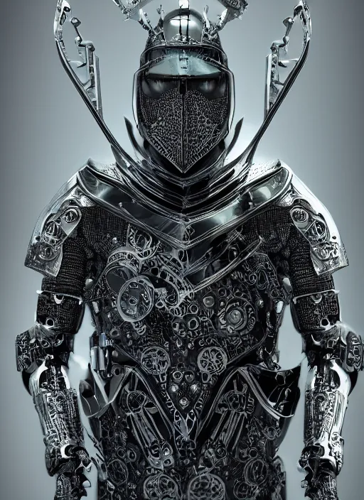 Image similar to portrait of futuristic king arthur knight cyborg, modern fine art, fractal, intricate, elegant, highly detailed, digital photography, subsurface scattering, by frank miller,