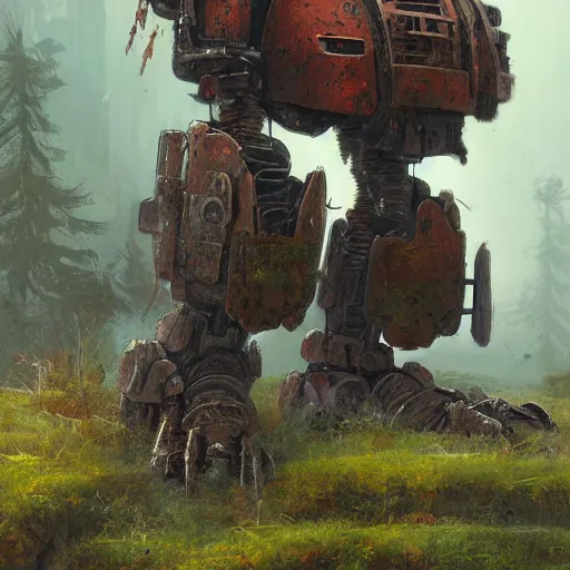 Image similar to a rusted mech with moss by eddie mendoza