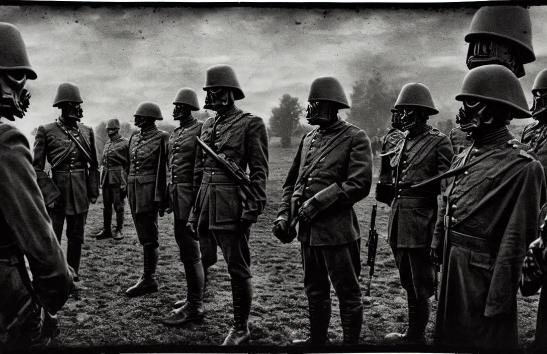 Prompt: general harangues the troops intact flawless ambrotype from 4 k criterion collection remastered cinematography gory horror film, ominous lighting, evil theme wow photo realistic postprocessing vision from alex gray psychological science fiction stars lingering above photograph by robert adams jan van der heyden