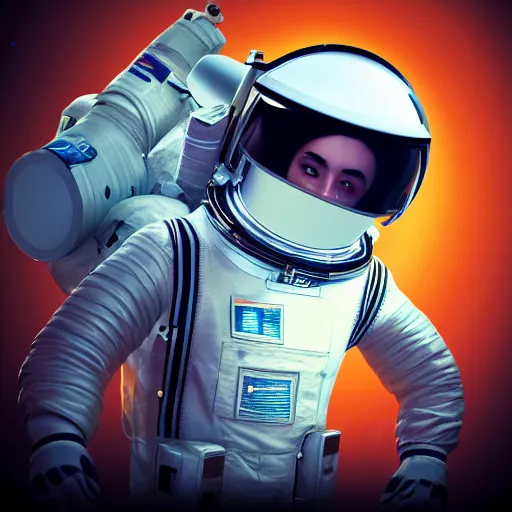 Prompt: astronaut Space man with vintage boom box on his shoulder on roller skates Polaroid photo photorealistic unreal engine high resolution 8k