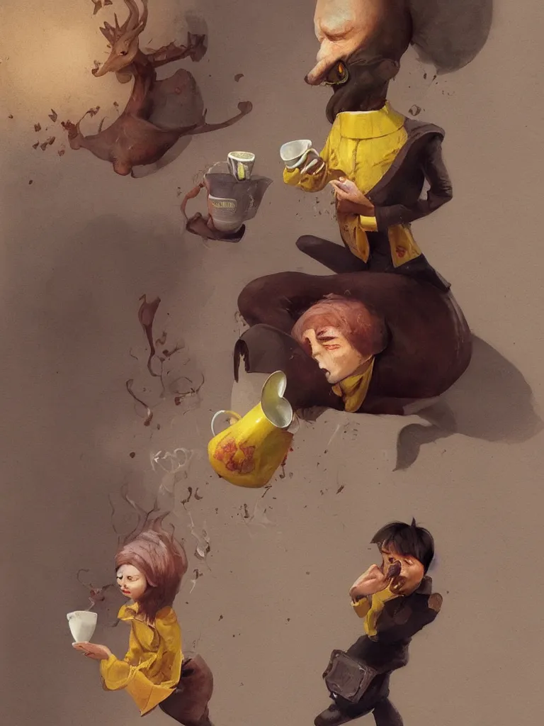 Image similar to the worst way to drink your coffee, by Esao Andrews, serene illustration, fresh colors, conceptart, trending on artstation