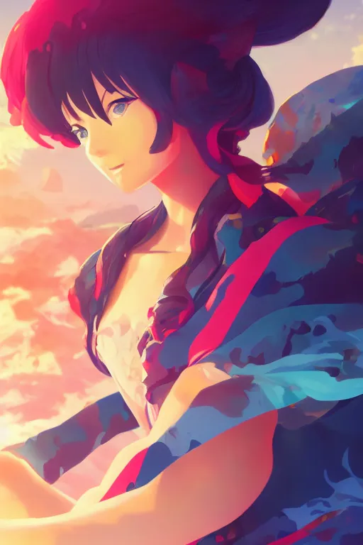 Image similar to majestic princess of tsunami, anime portrait, style of duelyst, by Ilya Kuvshinov, anton fadeev, nicola salvior, Ross Tran, Yasuhiro Takemoto, Kyoto Animation