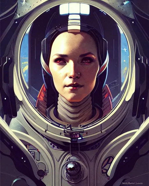 Prompt: Powerful medieval astronaut portrait, art nouveau, fantasy, intricate galactic designs, elegant, highly detailed, sharp focus, art by Artgerm and Greg Rutkowski and WLOP