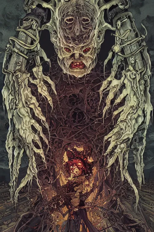 Image similar to portrait of an isekai fallout ghoul, symmetrical, by yoichi hatakenaka, masamune shirow, josan gonzales and dan mumford, ayami kojima, takato yamamoto, barclay shaw, karol bak, yukito kishiro