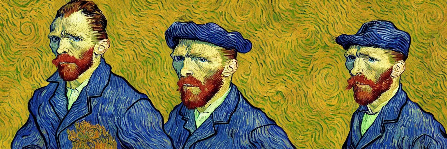 Image similar to vincent van gogh de aardappeleters as super hero