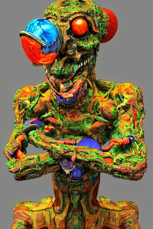 Prompt: maximalist lowbrow style overdetailed 3d sculpture of a monster by clogtwo and ben ridgway inspired by beastwreckstuff chris dyer and jimbo phillips. Cosmic horror infused retrofuturist style. Hyperdetailed high resolution. Render by binx.ly in discodiffusion. Dreamlike surreal polished render by machine.delusions. Sharp focus.