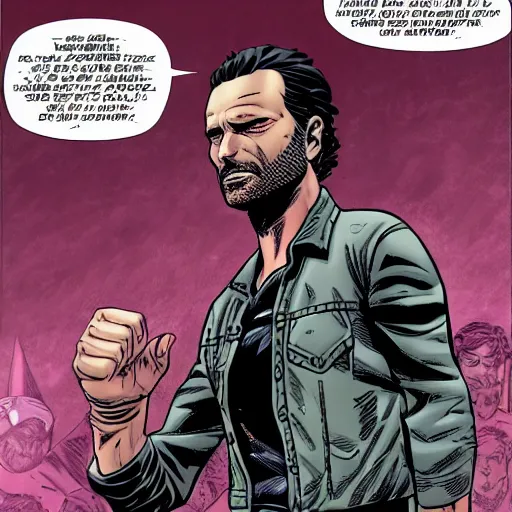 Prompt: Rick grimes conquest, comic book art