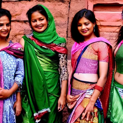 Prompt: girls from kathmandu, posing for calendar photoshoot