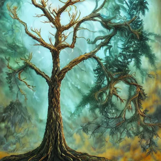Prompt: A 27 year old tree, fantasy painting, lots of detail