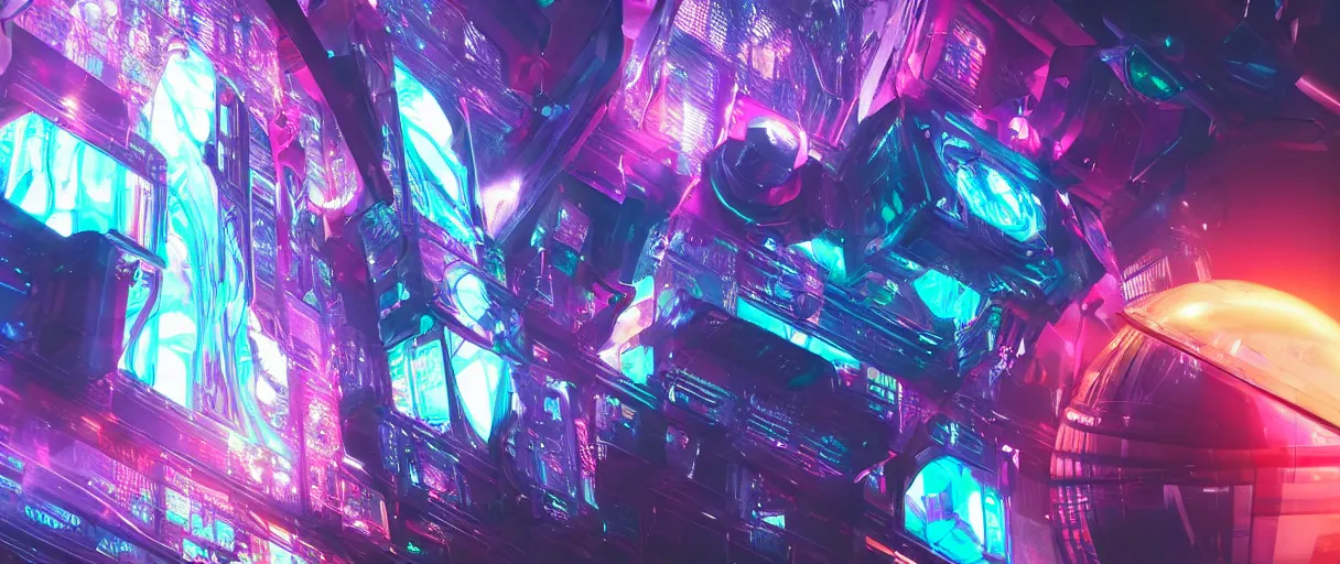 Image similar to cyberpunk holographic logo, futuristic, in the style of Pixar animation, low angle view, 16mm lens, award winning, hyper detailed, dramatic lighting, artstation, octane renderer, unreal engine