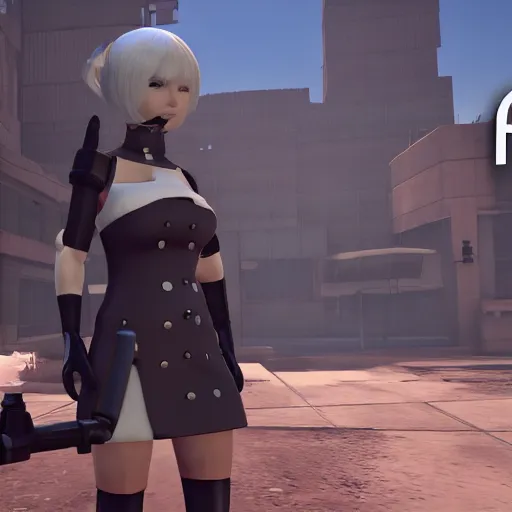 Prompt: 2B nier automata in Team fortress 2, 4k screenshot of Team fortress 2 gameplay, 8k hdr showcase