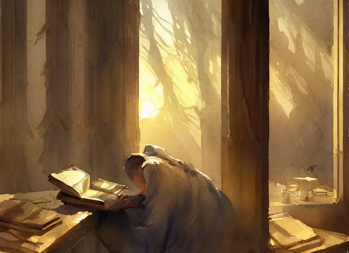 Image similar to watercolor painting of mysterious book, wonderful masterpiece by greg rutkowski, beautiful cinematic light, american romanticism by greg manchess, creation by tyler edlin