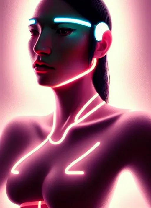 Prompt: photorealistic an oriental female humanoid with freckle cheeks, cyber neon lightings, futurism, cyberpunk high fashion, elegant pose, intricate details, crispy quality, digital photography, trending in artstation, trending in pinterest, no watermark signature, cinematic, 4 k ultra hd, art by artgerm, art by greg rutkowski, art by pascal blanche