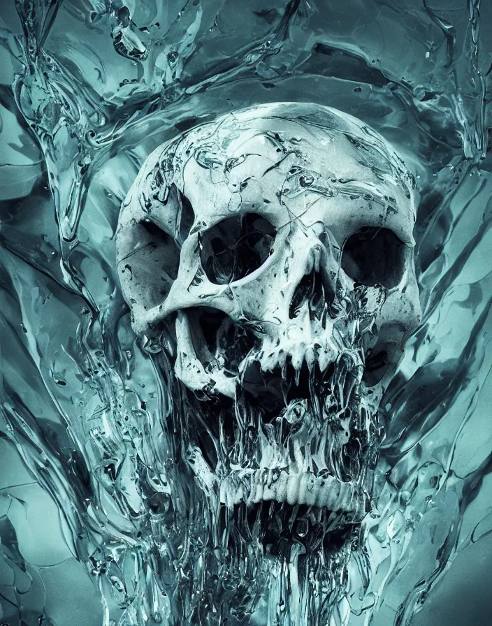 Image similar to portrait of a melting skull. intricate abstract. sharp teeth. delicate artwork. by Tooth Wu, wlop, beeple, dan mumford. octane render, trending on artstation, greg rutkowski very coherent symmetrical artwork. cinematic, hyper realism, high detail, octane render, 8k, depth of field, bokeh. chrome accents.