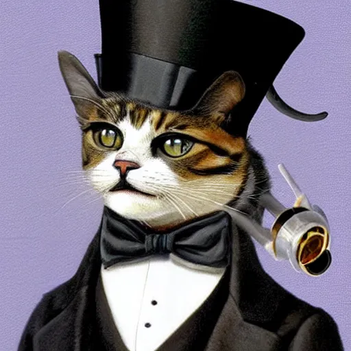 Image similar to a cat wearing a tuxedo a top hat and a monocle, renaissance painting, portrait, highly detailed