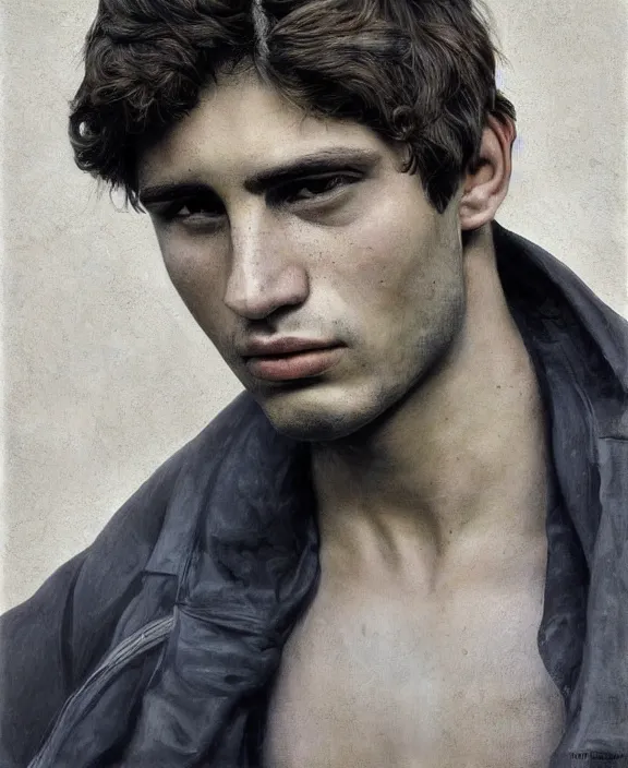 Image similar to heroic portrait of a young sicilian man. art by denys tsiperko and bogdan rezunenko, hyperrealism