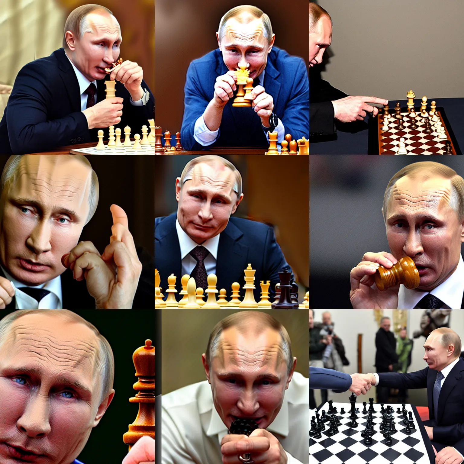 Prompt: photo of putin eating a chess piece