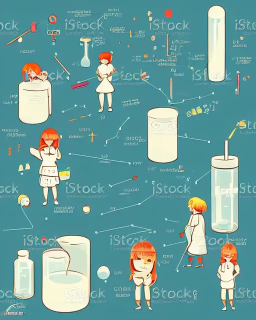 Image similar to a little girl in science lab experiment test tube microscope map. clean cel shaded vector art. minimalist illustration art by lois van baarle, artgerm, helen huang by makoto shinkai and ilya kuvshinov, rossdraws