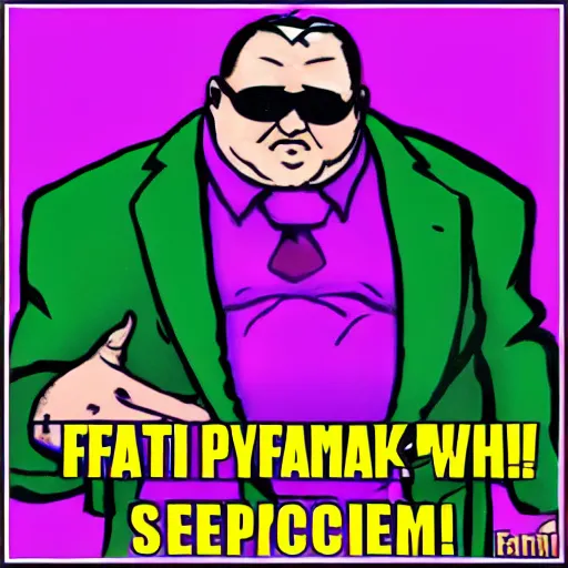 Image similar to fatman we respect you a lot SNAKEOIL CMO purple green color scheme