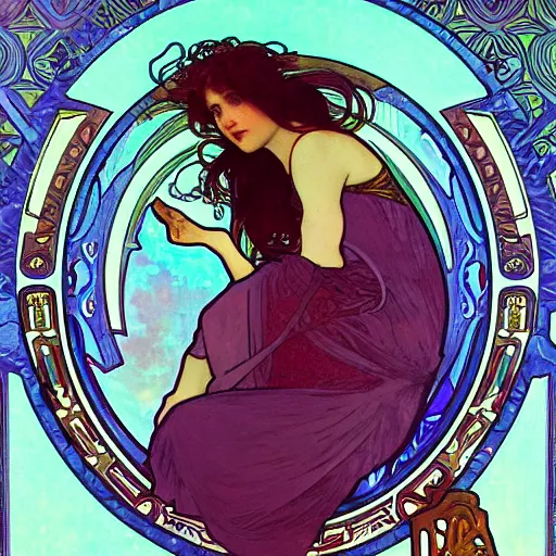 Image similar to Phish Playing Music for a small audience art by alphonse mucha and Monia Merlo and Raymond Swanland