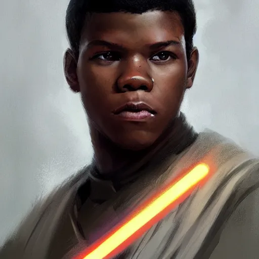 Image similar to portrait of a man by greg rutkowski, young jedi kinght that looks like john boyega, wearing jedi robes, star wars expanded universe, he is about 3 0 years old, highly detailed portrait, digital painting, artstation, concept art, smooth, sharp foccus ilustration, artstation hq