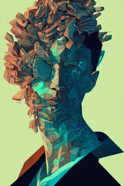 Image similar to abstract portrait, cyberpunk art, floating detailes, very detailed face, leaves by miyazaki, colorful palette illustration, kenneth blom, mental alchemy, james jean, pablo amaringo, naudline pierre, contemporary art, hyper detailed