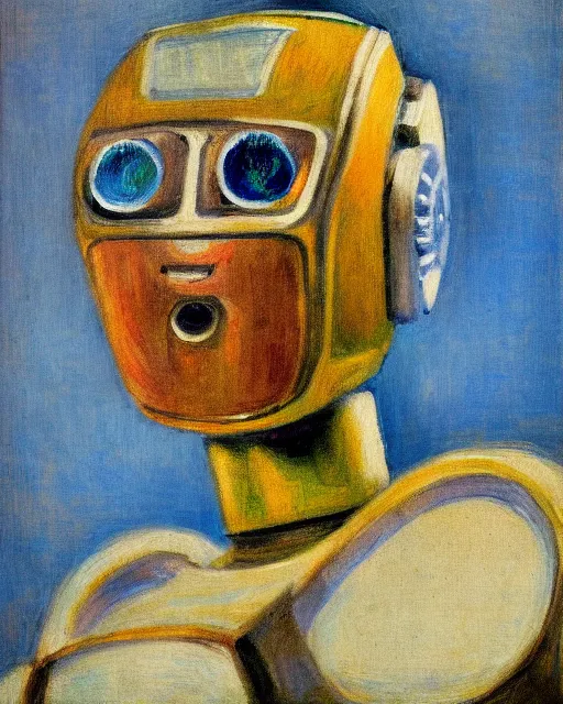 Prompt: impressionist portrait of a robot, french art