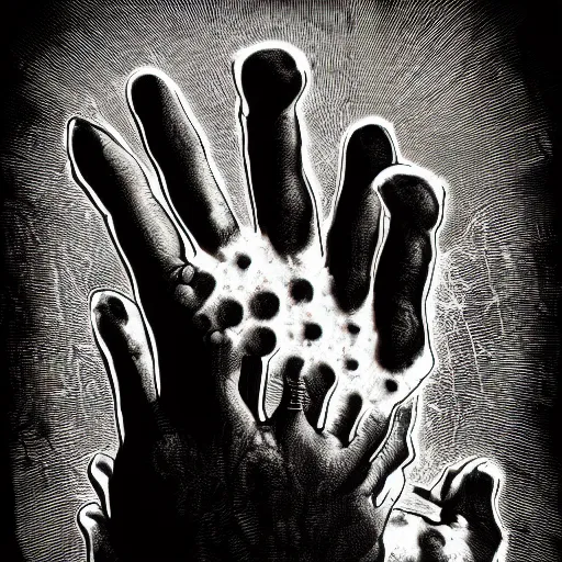 Image similar to a hand comes out from a black hole in the sky, dark, creepy, detailed, digital art