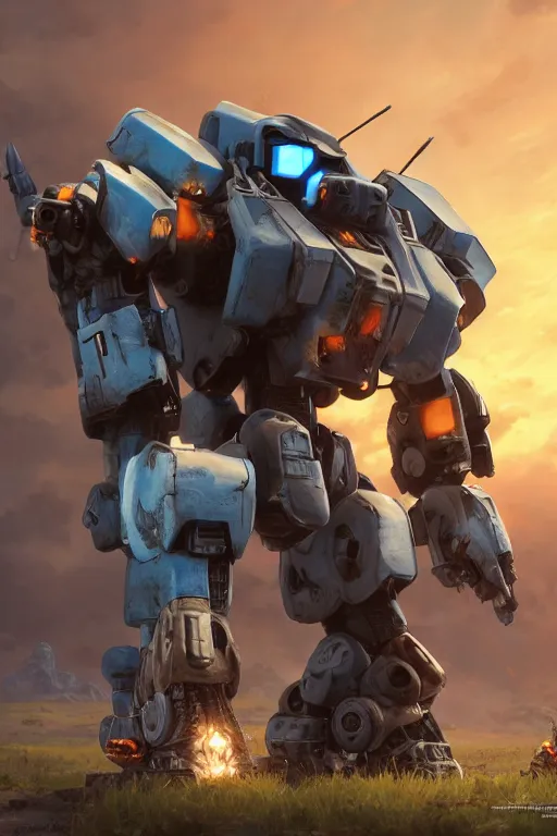 Image similar to mechwarrior 5 : mercenaries mech megaman transformer robot boss tank engine game octane render, 4 k, hd 2 0 2 2 3 d cgi rtx hdr style chrome reflexion glow fanart, global illumination ray tracing hdr fanart arstation by ian pesty by jesper ejsing pixar and disney unreal zbrush central hardmesh