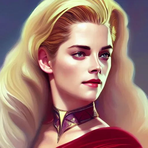 Prompt: A combination of Grace Kelly's and Kristen Stewart's and Ashley Greene's faces as She-Ra, western, D&D, fantasy, intricate, elegant, highly detailed, digital painting, artstation, concept art, matte, sharp focus, illustration, art by Artgerm and Greg Rutkowski and Alphonse Mucha