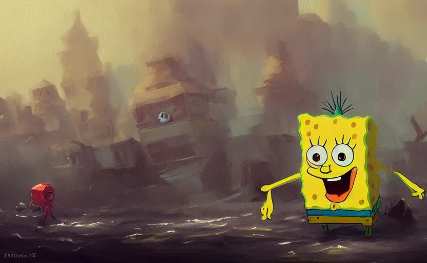 Image similar to A painting of Spongebob trending on artstation in the style of Greg Rutkowski