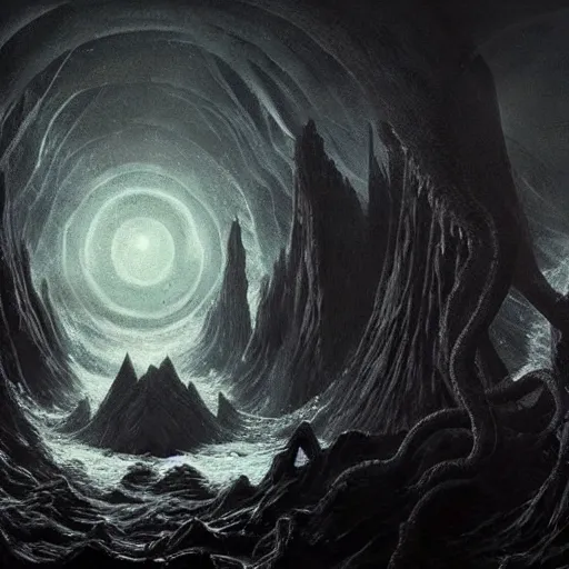 Image similar to old gods looking at the world for the first time, dark and beautiful, stunning 4 k, extremely detailed, opening shot, h. p. lovecraft, fantastic, fantasy.